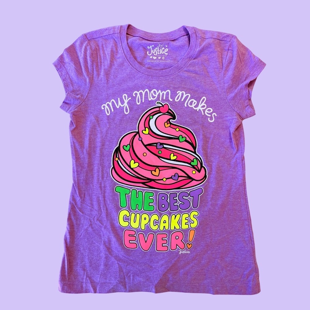 Y2K Justice Purple Cupcake Graphic Baby Tee Shirt Short Sleeve Scene #19